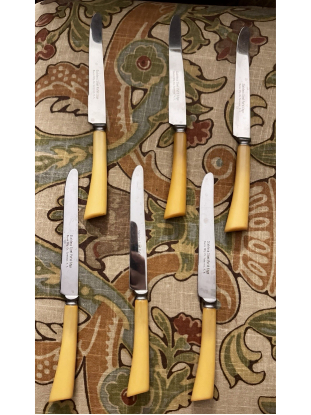 Vintage USA Burns Mfg Syracuse NY Bakelite Steel Steak Knives 9.75” Set 6